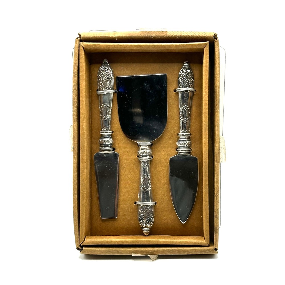Pier 1 Imports 3 Piece Cheese Server Set Ornate Silver Tone Handles Stainless